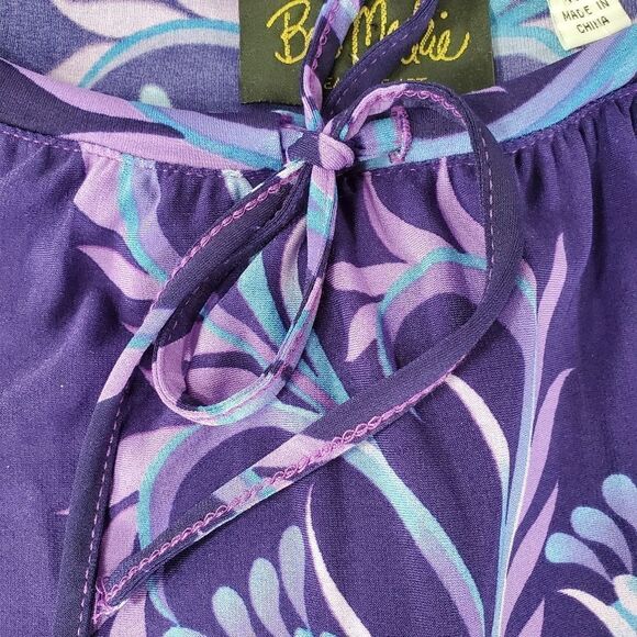 🔹️🔺️NWT Bob Mackie Purple & Blue Floral Print Long Sleeve Blouse Medium - Picture 5 of 9
